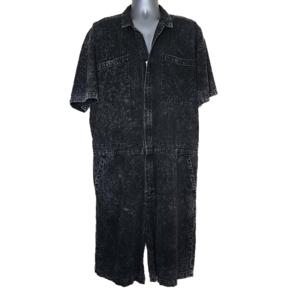 ASOS Black Acid Wash Denim Utility Boiler Suit Romper